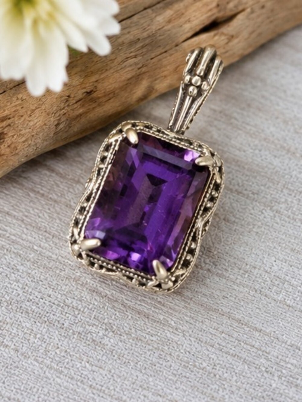 Genuine Large Bali Amethyst Pendant Set In 925 sterling Silver